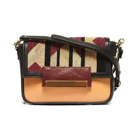 The School Girl Mini in Natural with Burgundy
